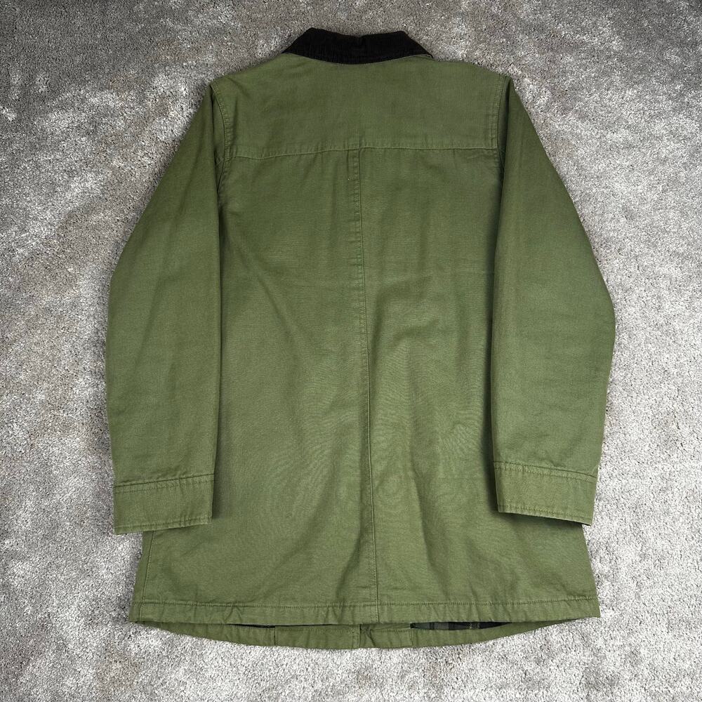 Lands End Barn Jacket Size M Olive Green Corduroy Collar Plaid Lined Outdoorsy - Picture 3 of 6